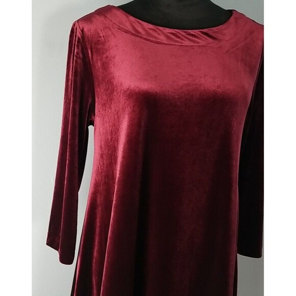 Cynthia Rowley Velvet Shift Dress Medium Maroon Black Trim 3/4 Length Sleeve - Picture 4 of 11